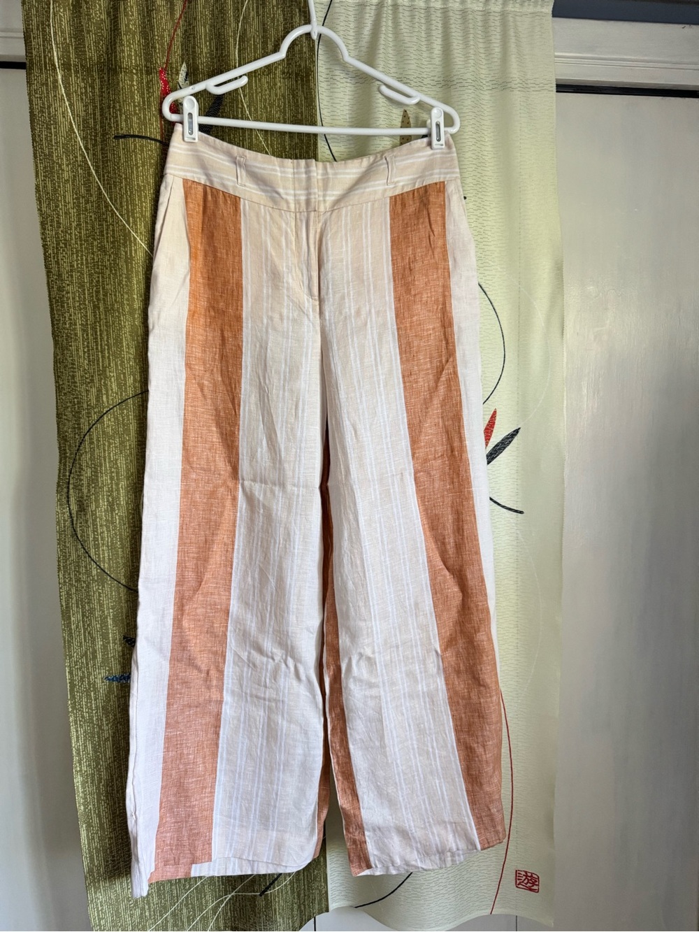 ETT:TWA Wide-Leg Linen Blend Pants in Cream & Rust -Sz 8